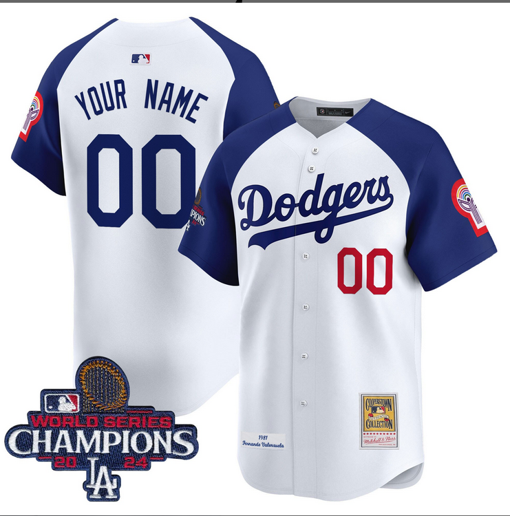 Men MLB Los Angeles Dodgers Custom white 2024 World Series Champions Patch Cooperstown Jersey style 8